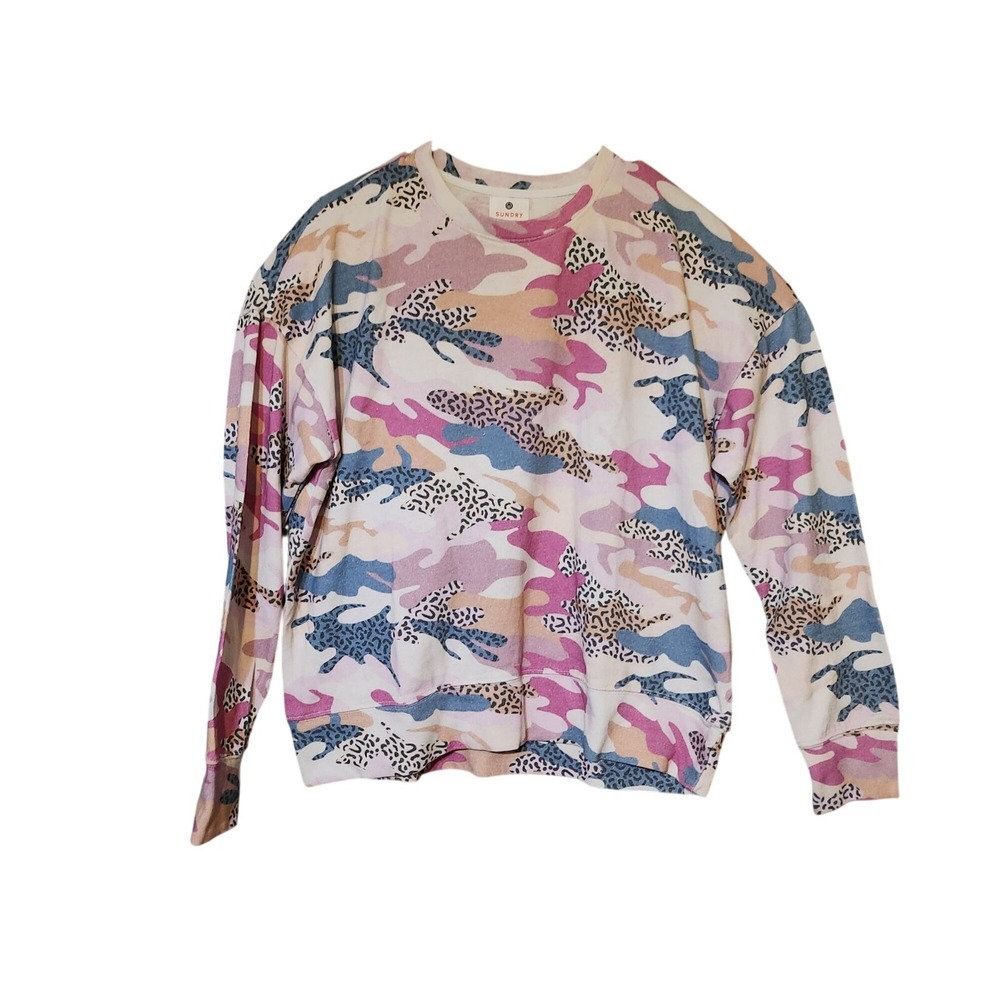 Sundry Camo Animal Print Crewneck Sweatshirt Costal Grandmother Cottagecore Art - Picture 3 of 7